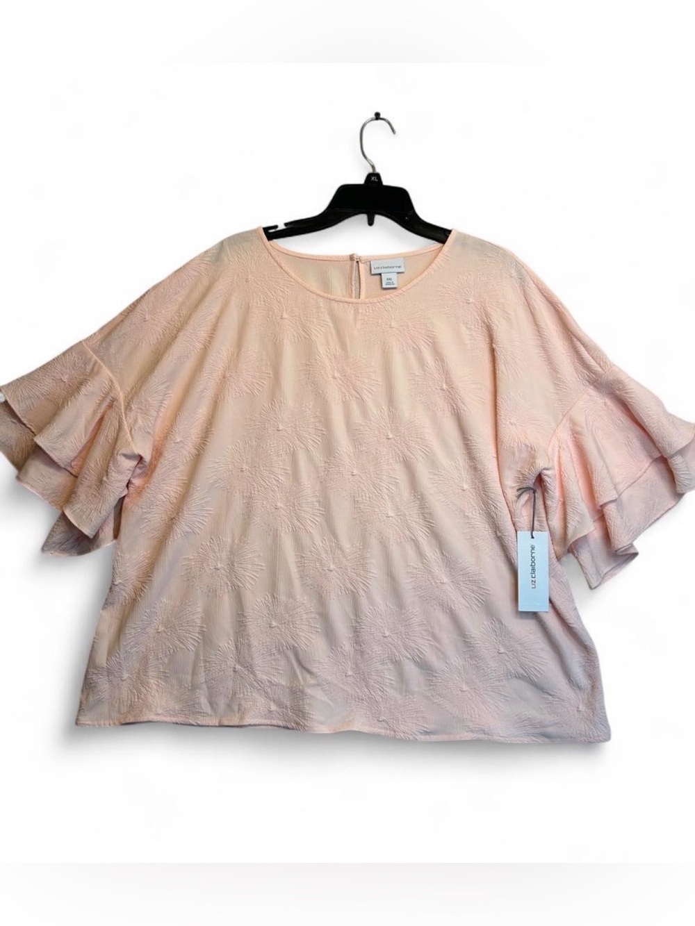 Liz Claiborne. Blush Pink Textured Ruffle Sleeve Blouse